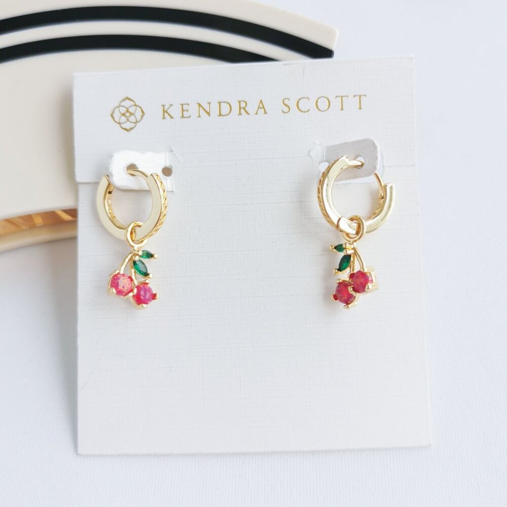Kendra Scott Gold and Red Cherry Earrings